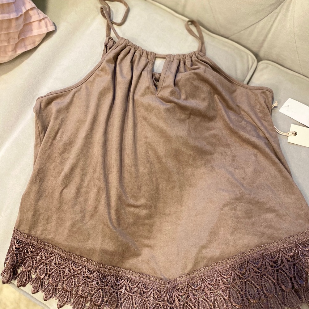 Have Halter tan tank top with suede/like material